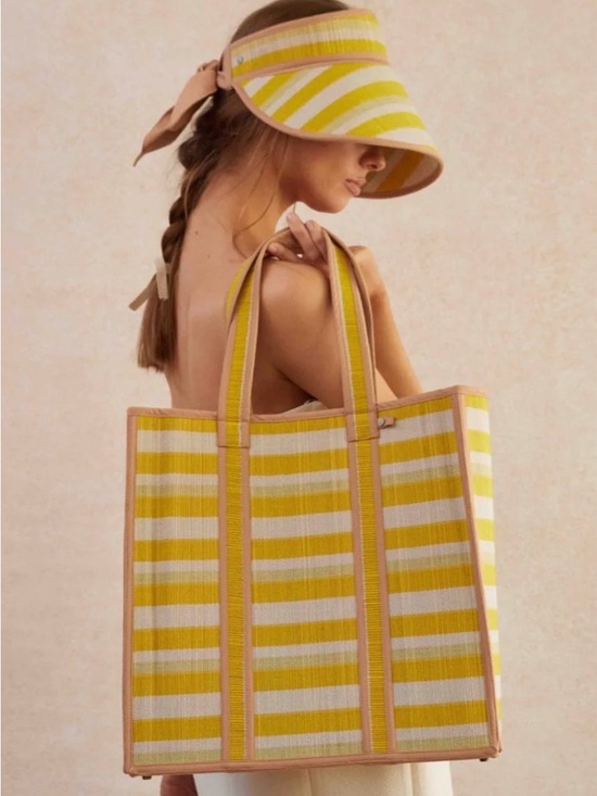 Striped Yellow & Cream Sun Visor with Tie-Back — Women\'s Summer Visor